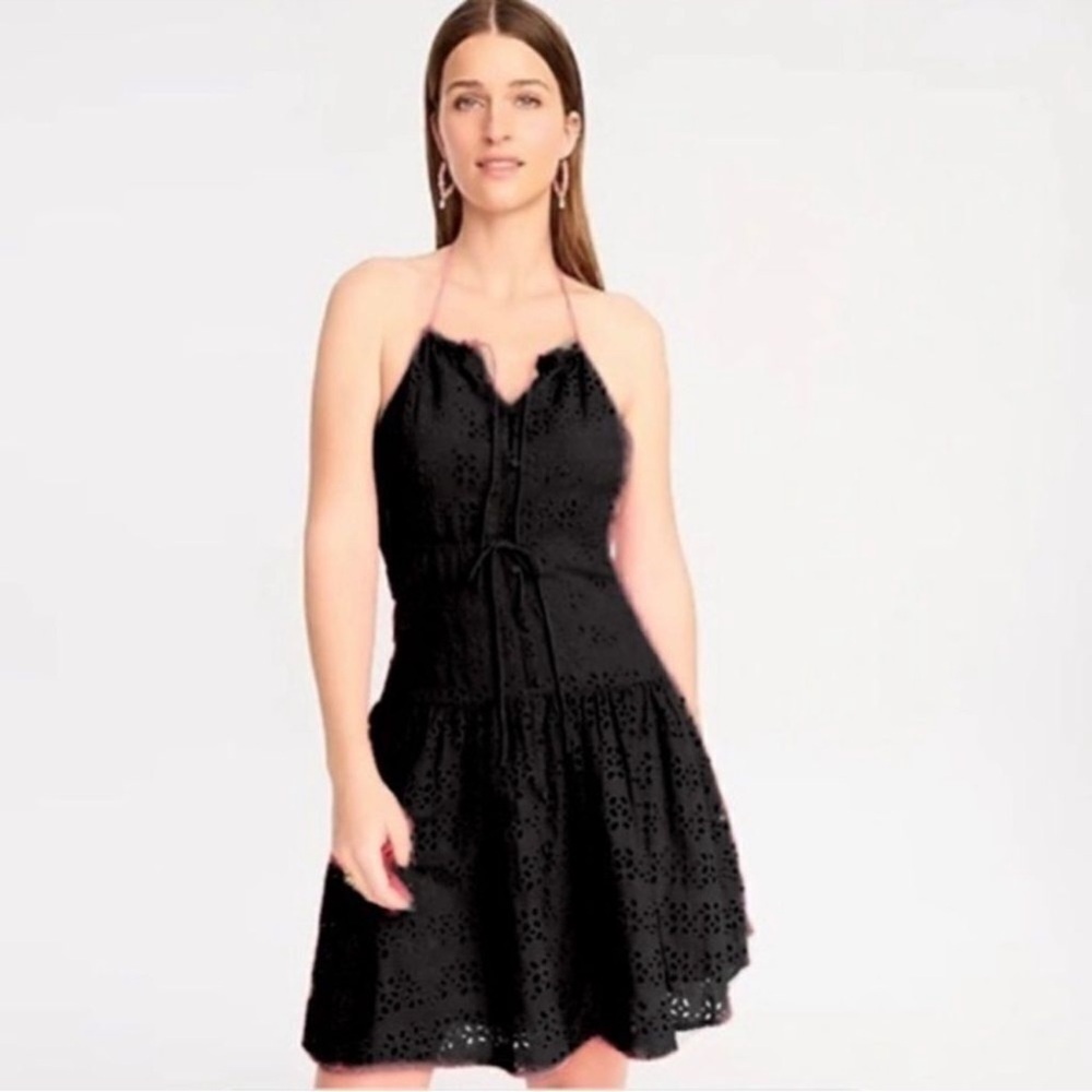 NWOT- J Crew NWT Black Anguilla mini halter dress in eyelet